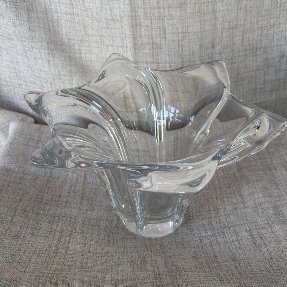 Vintage Heavy Clear Crystal 12"Freeform Flower Bowl Sculptural Petal Centerpiece